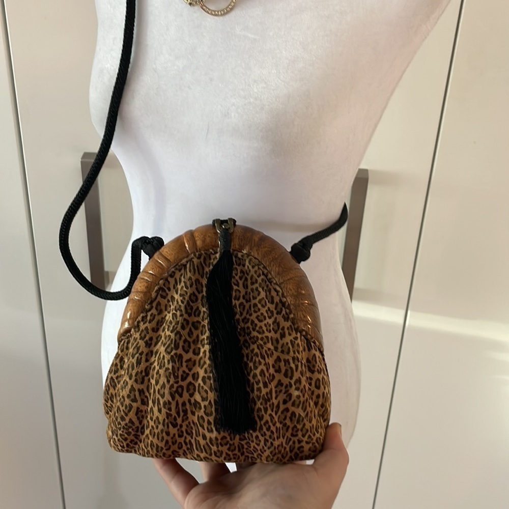 Timmy Woods Leopard Print Vintage Bag Beverly Hills Statement Tassel Evening Cro